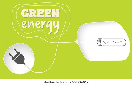 Vector bulb and the words green energy