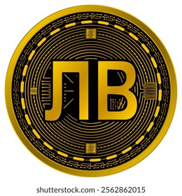 Vector of Bulgarian lev Digital Currency in gold and black colors on a white background.