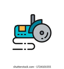 Vector bulgarian saw, angle grinder flat color line icon.