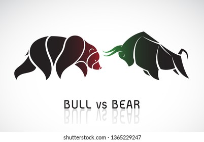 Vector of bull and bear symbols of stock market trends. Stock market and business concept. The growing and falling market. Wild Animals.