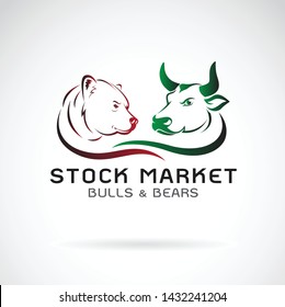 Vector of bull and bear symbols of stock market trends. Stock market and business concept. The growing and falling market. Wild Animals.