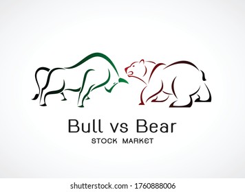 Vector of bull and bear symbols of stock market trends. Stock market and business concept. The growing and falling market. Wild Animals.