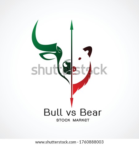 Vector of bull and bear symbols of stock market trends. Stock market and business concept. The growing and falling market. Wild Animals.