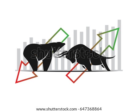 Vector of bull and bear symbols of stock market trends. The growing and falling market. Wild Animals.
