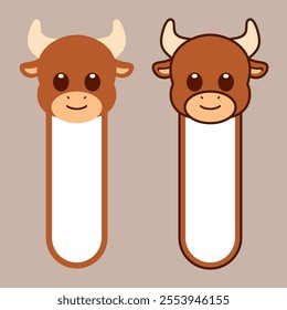 Vector Bull Bookmark Flat Design Illustration