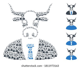 Vector bull boss mosaic is designed with scattered recursive bull boss items. Recursive composition from bull boss. Some other icons are present in this vector.