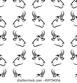Vector Bull Head Icon Seamless Pattern. Farm Cow Background