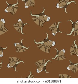 Vector Bull Head Icon Seamless Pattern. Farm Cow Background