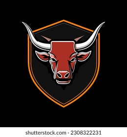 Logo de la cabeza de toro vectorial para el equipo deportivo o de deportes electrónicos aislado en el fondo negro