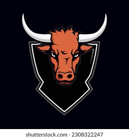 Logo de la cabeza de toro vectorial para el equipo deportivo o de deportes electrónicos aislado en el fondo negro