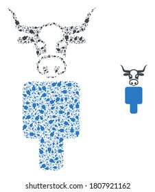 Vector bull man mosaic is made of repeating recursive bull man items. Recursive mosaic of bull man.