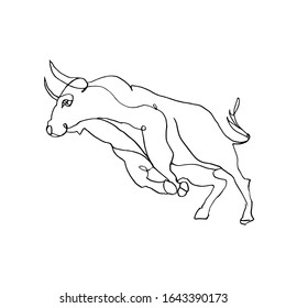 Vector Bull. A outline illustration on a white background.Buffalo single line vector illustration.Zodiac sign Taurus. 