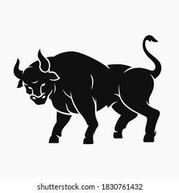 Vector bull silhouette isolated on white. Symbol of new year 2021 according to the eastern calendar. Cattle illustration. Bull icon. Eps 10