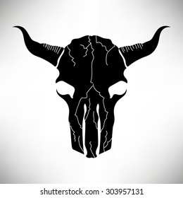 Vector Bull Skull Silhouette Isolated On White Background