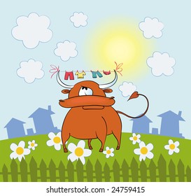 Vector Bull in village