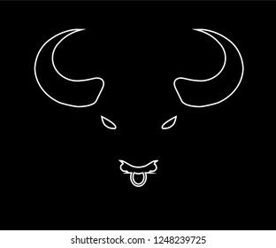 Vector Bull white line logo silhouette of head big horns