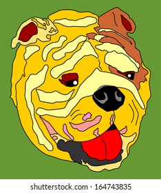 Vector of Bulldog had portrait isolated on green background. Fan or club mascot illustration.