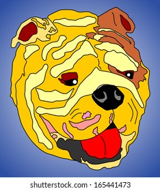 Vector of Bulldog had portrait isolated on blue background. Fan or club mascot illustration.