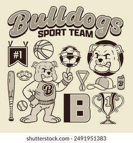 Vector of Bulldog Mascot Vintage Hand Drawn Object Set