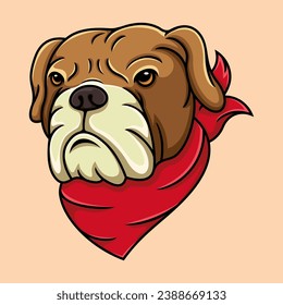 vector of a bulldog wearing a red bandana.