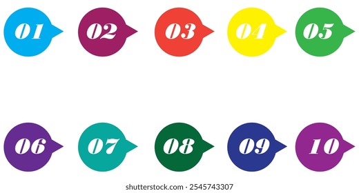 Vector bullet point set. Marker in retro color. Pins with number 1 to 12. design eps 10