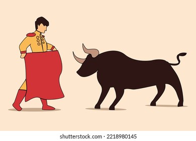 vector bullfighter. bull fighting concept design flat modern isolated illustration