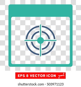 Vector Bullseye Calendar Page EPS vector pictogram. Illustration style is flat iconic bicolor cobalt and cyan symbol on a transparent background.