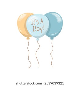 Un montón de globos de Vector. Fiesta de baby shower. Para el género del bebé es niño. Para el volante, etiqueta engomada, tarjeta, logotipo, símbolo. Stock Clipart aislado sobre un fondo blanco. En estilo de dibujos animados. 
