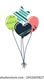 Vector bunch of balloons in cartoon flat style isolated on white background