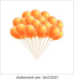 Vector bunch birthday or party orange balloons. Design element for greeting or invitation card