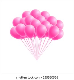 Vector bunch birthday or party pink balloons. Design element for greeting or invitation card