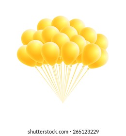 Vector bunch birthday or party yellow balloons. Greeting or invitation card design element