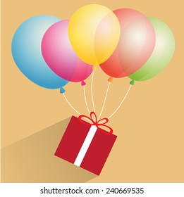 vector bunch of colorful balloons and a gift box