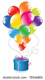 vector bunch of colorful balloons and a gift box