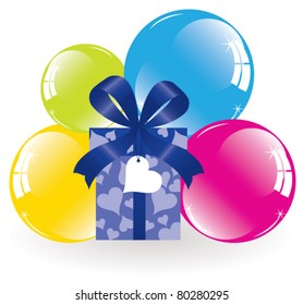 vector bunch of colorful balloons and a gift box