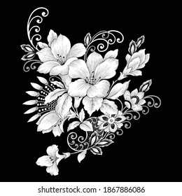 vector bunch flower pattern on black and white background