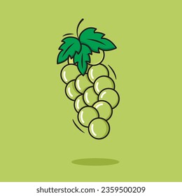 Vector Bunch Of Green Grapes Fruit Icon Cartoon Style On Green Background Vector Illustration