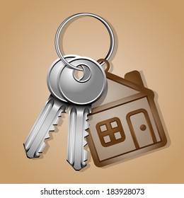 Vector bunch of keys with house shaped trinket