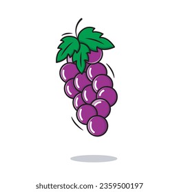 Vector Bunch Of Purple Grapes Fruit Icon Cartoon Style On White Background Vector Illustration