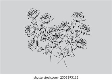 vector, a bunch of roses in a sketch