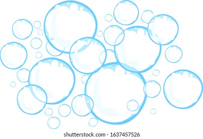 Vector a bunch of simple transparent drawn soap bubbles on white background