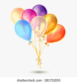 Vector bunch of transparent colorful balloons on white background 