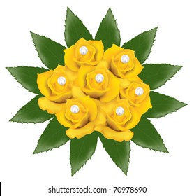 vector bunch of yellow roses with pearls
