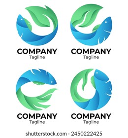 Vector Bundle Circle Gradient Fish and Leaf Modern Logo