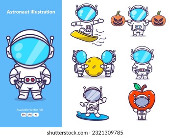 vector bundle cute astronaut  cartoon illustration 