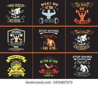 Vector Bundle Design of Gym T-Shirt: Logo, Sticker, and T-Shirt Design