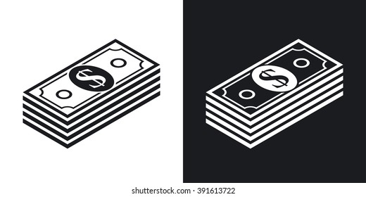 Vector bundle of dollars icon. Two-tone version on black and white background