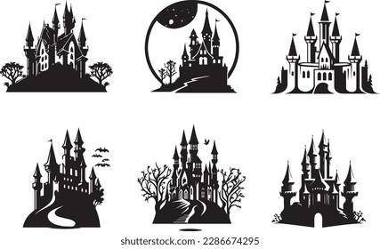 Vector bundle of fantasy castle. Editable vectors