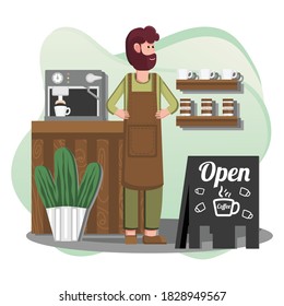 
vector bundle set of flat illustrations of coffee seller and coffee shop characters