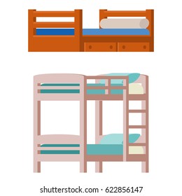 Vector Bunk Bed Icon Interior Home Rest Collection Sleep Furniture Comfortable Night Illustration.